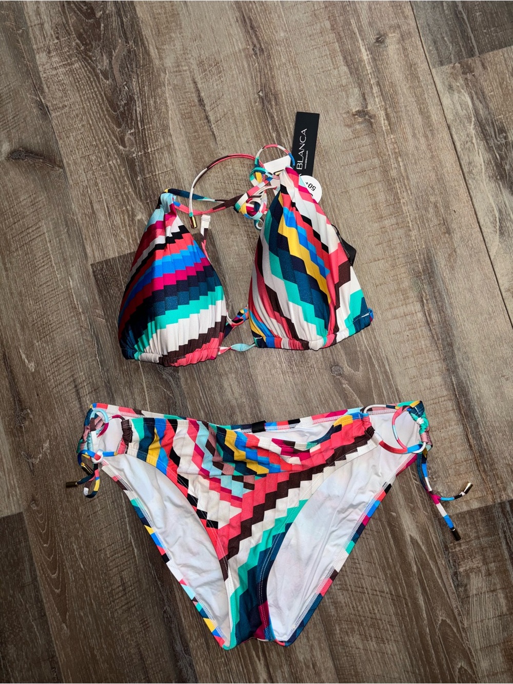 La Blanca Multicolor Chevron Tie Bikini - Blue, Pink, Red, Yellow, Green, Black